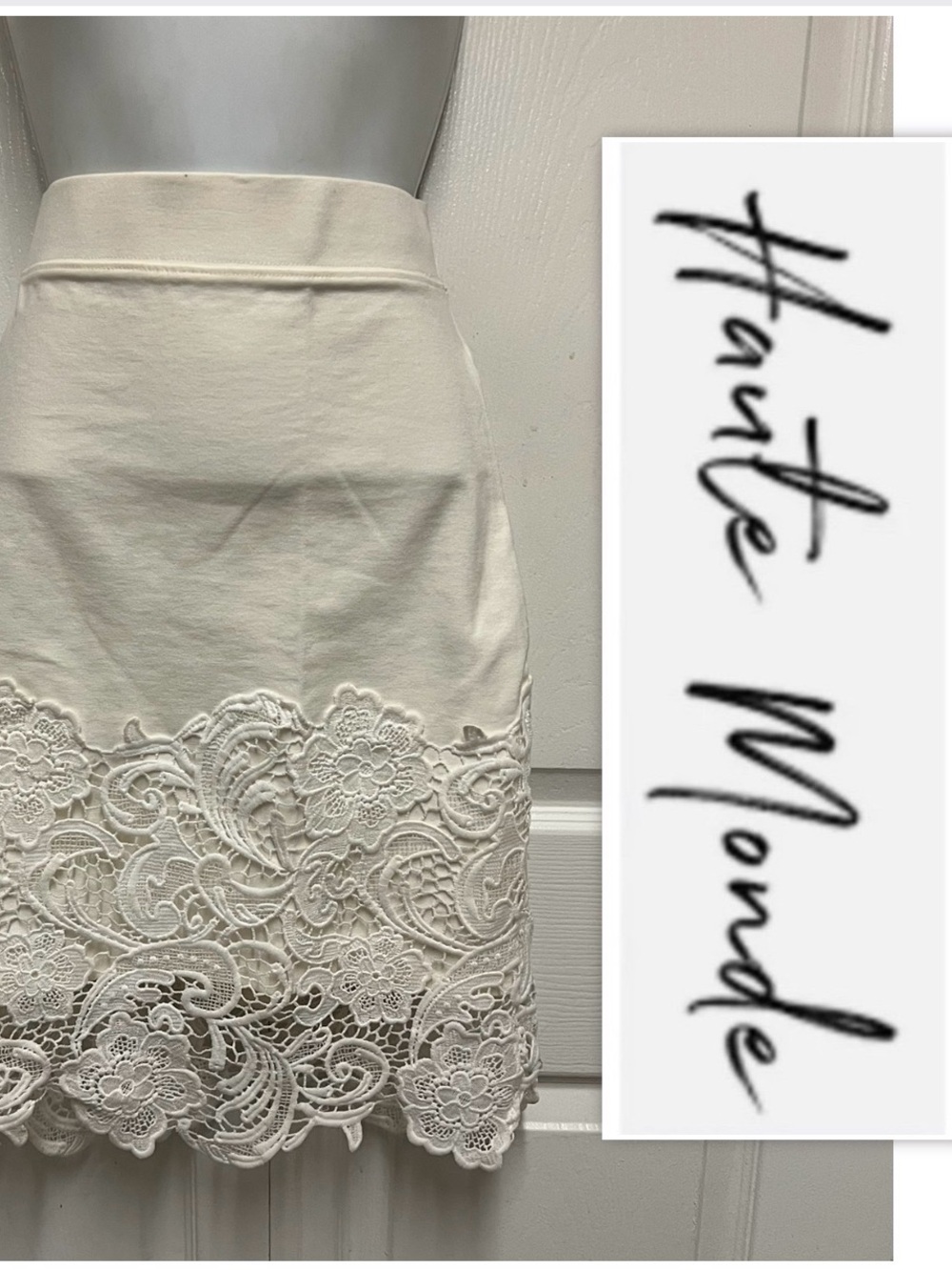 Haute Monde White Crochet Lace Skirt